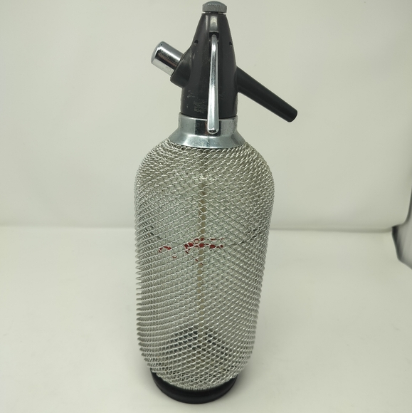 14" Vintage Classic Soda Siphon Seltzer Glass Bottle with Wire Mesh - Picture 1 of 11
